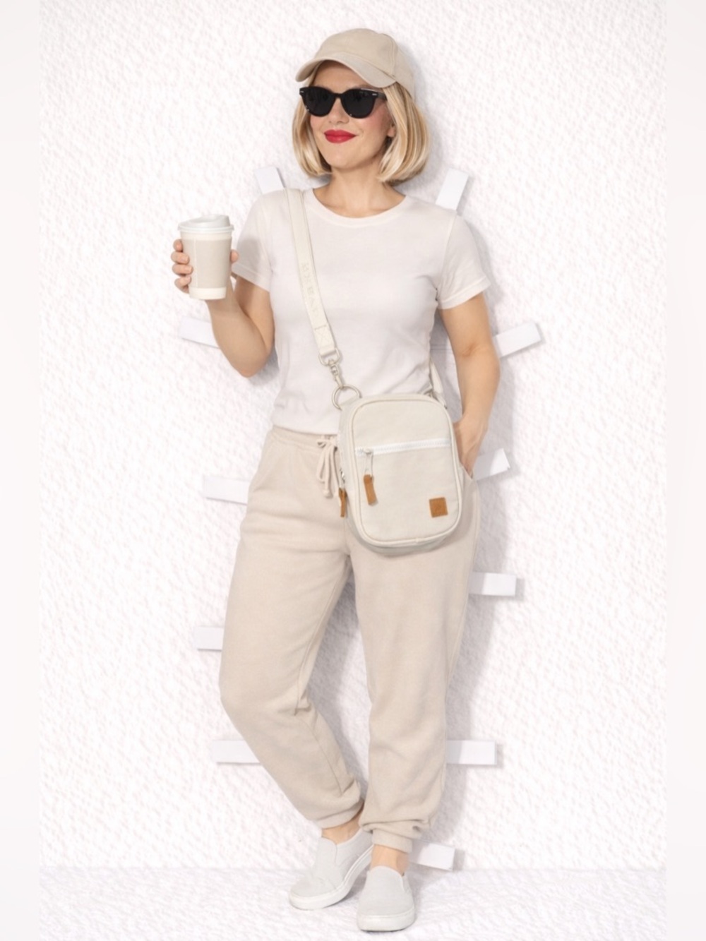 Minimal Cream Crossbody Bag with Adjustable Strap THREAD WALLETS
